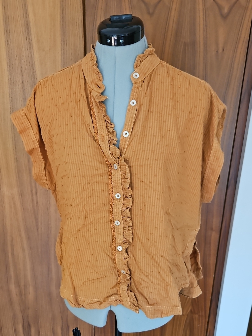 Pilcro Ruffle-Trim Button Front Blouse - Mustard